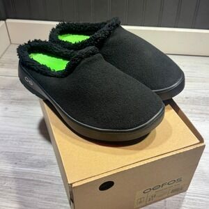 OOFOS OOcoozie Mule Black Fleece Lined Slip On Shoes Men's 12 Recovery Comfort